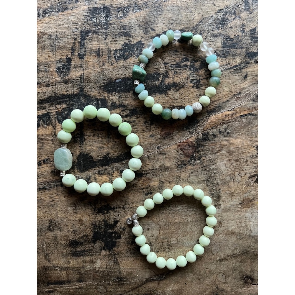 Set of 3 genuine assorted gemstone stretch bracelets